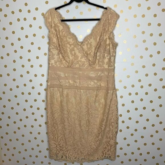 𝅺TADASHI Shoji Embroidered Lace V Neck Dress 16 - Picture 1 of 7